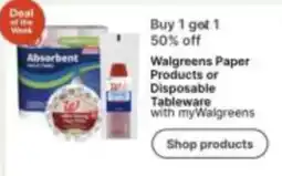 Walgreens Walgreens Paper Products or Disposable Tableware offer