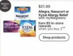 Walgreens Allegra, Nasacort or Xyzal Allergy Relief offer