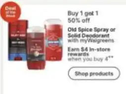 Walgreens Old Spice Spray or Solid Deodorant offer