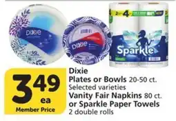 Albertsons Dixie Plates or Bowls or Vanity Fair Napkins or Sparkle Paper Towels offer