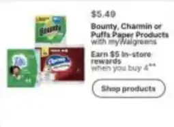 Walgreens Bounty, Charmin or Puffs Paper Products offer