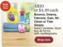 Walgreens Bounce, Downy, Febreze, Gain, Mr. Clean or Tide Simply offer