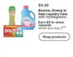 Walgreens Bounce, Downy or Gain Laundry Care offer