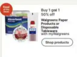 Walgreens Walgreens Paper Products or Disposable Tableware offer