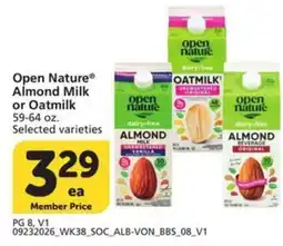 Albertsons Open Nature Almond Milk or Oatmilk offer