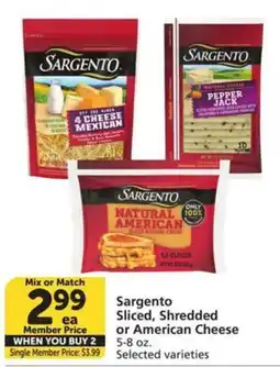 Albertsons Sargento sliced, shredded or american cheese offer