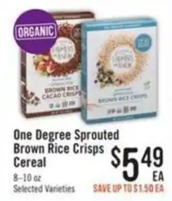 Haggen Food One Degree Sprouted Brown Rice Crisps Cereal offer