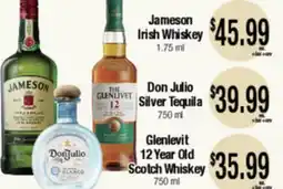 Big Saver Foods Jameson Irish Whiskey, Don Julio Silver Tequila, Glenlevit 12 Year Old Scotch Whiskey offer