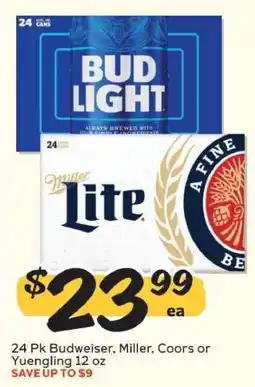 Winn Dixie 24 Pk Budweiser, Miller, Coors or Yuengling 12 oz offer