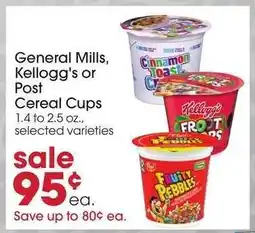 Giant Eagle General Mills, Kellogg's or Post Cereal Cups offer