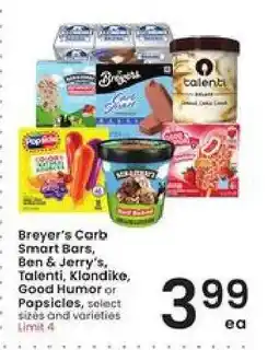 Albertsons Breyer's Carb Smart Bars, Ben & Jerry's, Talenti, Klondike, Good Humor or Popsicle offer