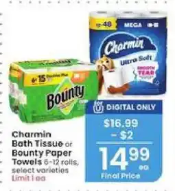 Albertsons Charmin Bath Tissue or Bounty Paper Towels offer