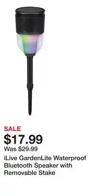 Kohl's iLive GardenLite Waterproof Bluetooth Speaker with Removable Stake offer