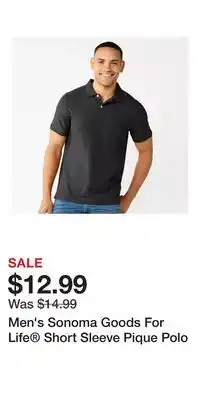 Kohl's Men's Sonoma Goods For Life Short Sleeve Pique Polo offer