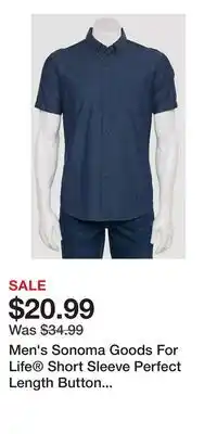 Kohl's Men's Sonoma Goods For Life Short Sleeve Perfect Length Button Down Shirt offer