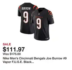 Dick's Sporting Goods Nike Men's Cincinnati Bengals Joe Burrow #9 Vapor F.U.S.E. Black Limited Jersey offer
