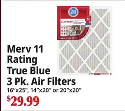 Ocean State Job Lot Merv 11 Rating True Blue 3 Pk. Air Filters offer