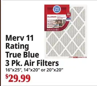 Ocean State Job Lot Merv 11 Rating True Blue 3 Pk. Air Filters offer