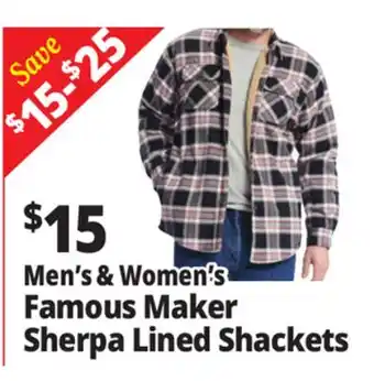 Ocean State Job Lot Men's & Women's Famous Maker Sherpa Lined Shackets offer