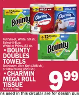 C Town BOUNTY DOUBLES TOWELS, CHARMIN MEGA ROLL TISSUE 6 ROLL PKG offer