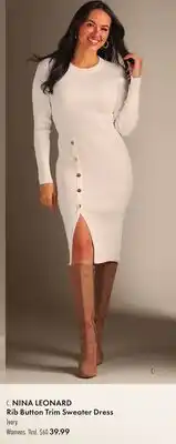 Boscov's NINA LEONARD Rib Button Trim Sweater Dress offer