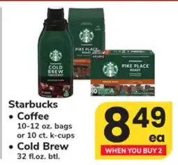 ACME Starbucks, Coffee 10-12 oz. bags or 10 ct. k-cups, Cold Brew 32 fl.oz. btl offer
