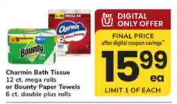ACME Charmin Bath Tissue 12 ct. mega rolls or Bounty Paper Towels 6 ct. double plus rolls offer