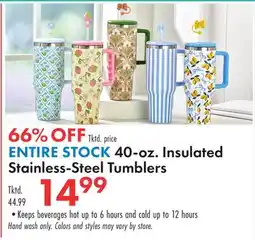 Boscov's ENTIRE STOCK 40-oz. Insulated Stainless-Steel Tumblers offer