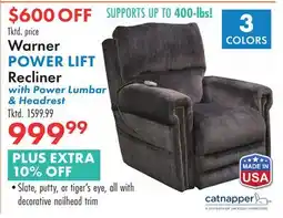Boscov's Warner POWER LIFT Recliner with Power Lumbar & Headrest offer
