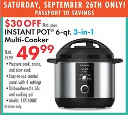 Boscov's INSTANT POT 6-qt. 3-in-1 Multi-Cooker offer