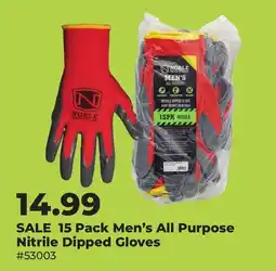 Runnings 15 Pack Men's All Purpose Nitrile Dipped Gloves offer