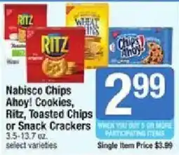 Shaw's Nabisco Chips Ahoy! Cookies, Ritz, Toasted Chips or Snack Crackers offer
