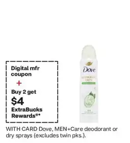 CVS Dove men+care deodorant or dry sprays offer