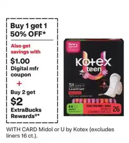 CVS Kotex teen ultra thin pads with wings offer