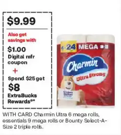 CVS Charmin Ultra Strong 6 mega rolls offer