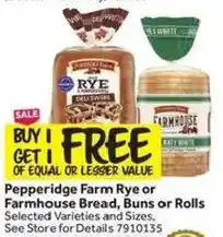 Stop&Shop Pepperidge Farm Rye or Farmhouse Bread, Buns or Rolls offer