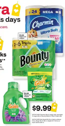 CVS Charmin Ultra 6 mega rolls, essentials 9 mega rolls or Bounty Select-A-Size 2 triple rolls offer