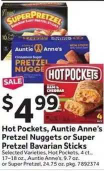 Stop&Shop Hot Pockets, Auntie Anne's Pretzel Nuggets or Super Pretzel Bavarian Sticks offer