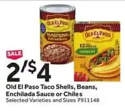Stop&Shop Old El Paso Taco Shells, Beans, Enchilada Sauce or Chiles offer