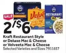 Stop&Shop Kraft Restaurant Style or Deluxe Mac & Cheese or Velveeta Mac & Cheese offer