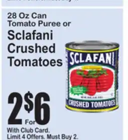 SuperFresh 28 Oz Can Tomato Puree or Sclafani Crushed Tomatoes offer