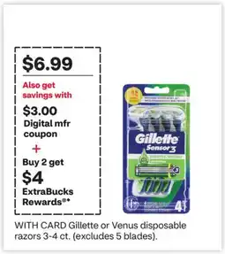 CVS Gillette or Venus disposable razors 3-4 ct. (excludes 5 blades) offer