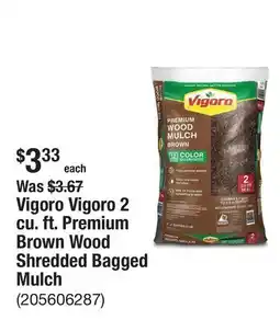 The Home Depot Vigoro Vigoro 2 cu. ft. Premium Brown Wood Shredded Bagged Mulch offer