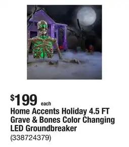The Home Depot Home Accents Holiday 4.5 FT Grave & Bones Color Changing LED Groundbreaker offer