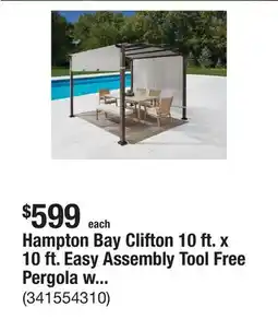 The Home Depot Hampton Bay Clifton 10 ft. x 10 ft. Easy Assembly Tool Free Pergola with Privacy Shade offer