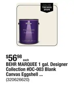 The Home Depot BEHR MARQUEE 1 gal. Designer Collection #DC-003 Blank Canvas Eggshell Enamel Interior Paint & Primer offer