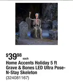 The Home Depot Home Accents Holiday 5 ft Grave & Bones LED Ultra Pose-N-Stay Skeleton offer