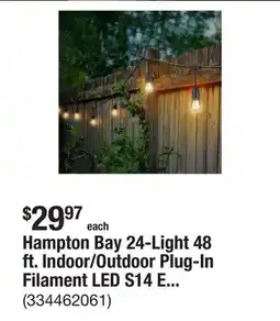 The Home Depot Hampton Bay 24-Light 48 ft. Indoor/Outdoor Plug-In Filament LED S14 Edison Bulb String-Light offer