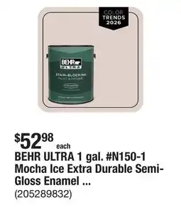 The Home Depot BEHR ULTRA 1 gal. #N150-1 Mocha Ice Extra Durable Semi-Gloss Enamel Interior Paint & Primer offer
