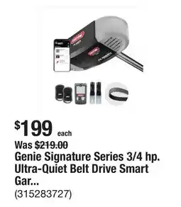 The Home Depot Genie Signature Series 3/4 hp. Ultra-Quiet Belt Drive Smart Garage Door Opener offer